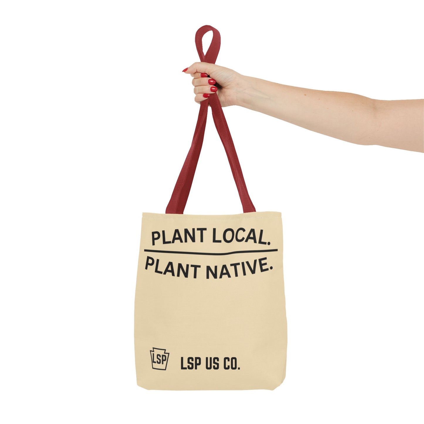LSP US CO Tote Bag — "Plant Local. Plant Native." Eco-Friendly Canvas Tote with Tree Ring Nature Graphic