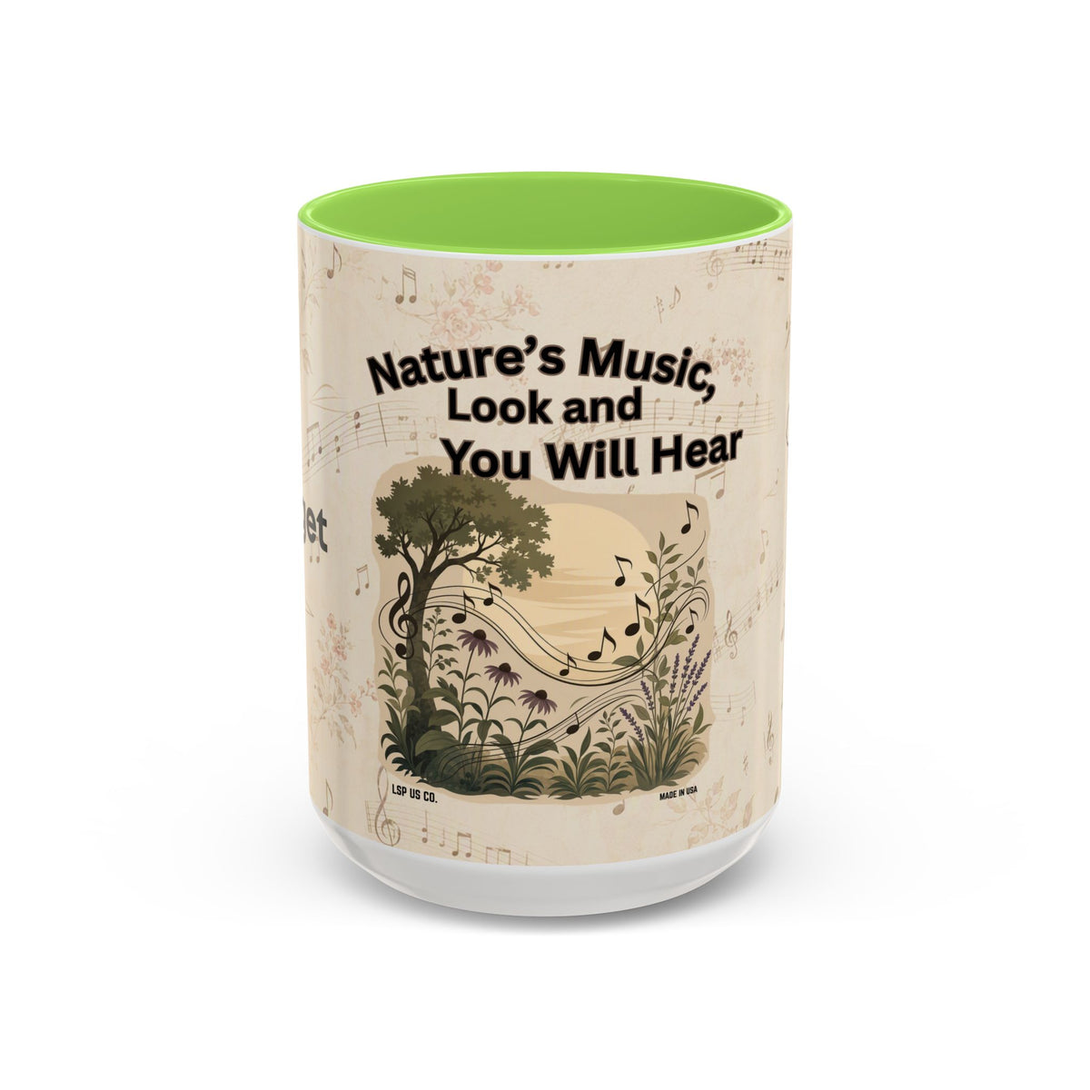 Bridget - Nature’s Music Floral Note Mug — Natures Music, Look and You Will Hear 15oz