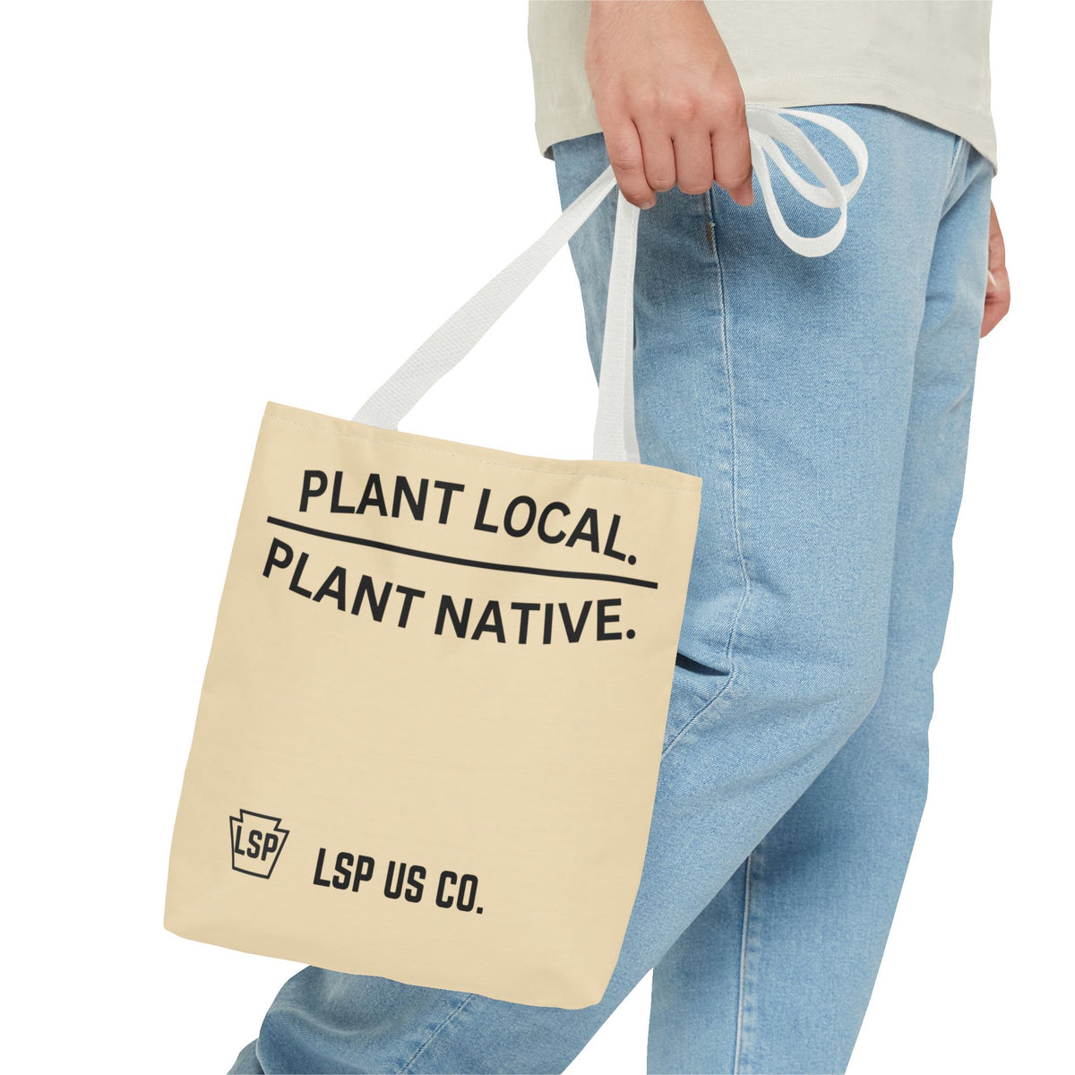 LSP US CO Tote Bag — "Plant Local. Plant Native." Eco-Friendly Canvas Tote with Tree Ring Nature Graphic