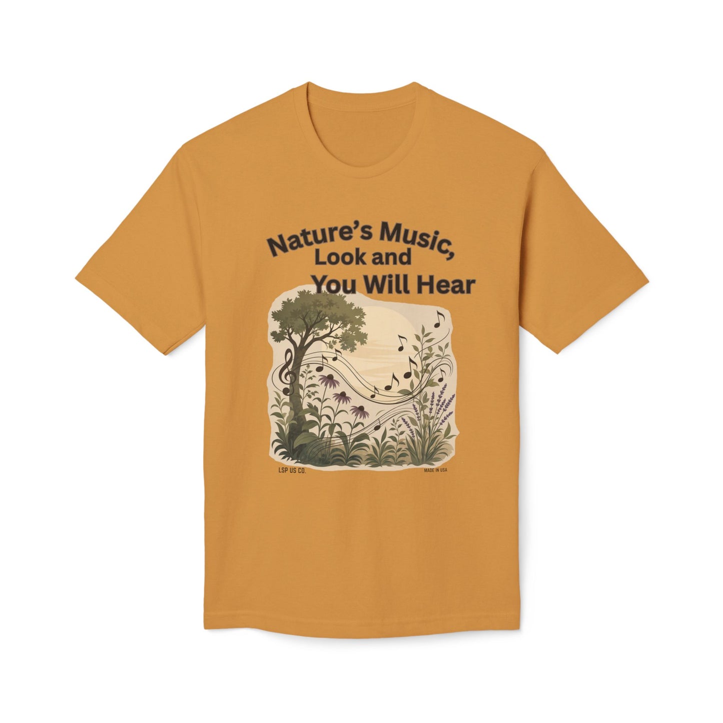 Nature's Music T-Shirt — "Nature's Music, Look and You Will Hear" Vintage Botanical Bayside Tee