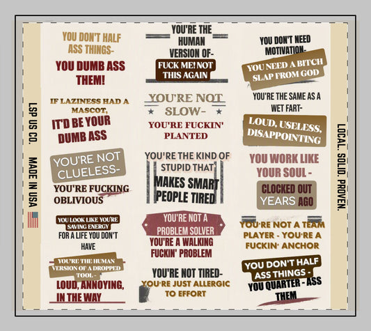 LSP US CO. DESK MAT 18X12 - Work Phrases -# 1-15 Adult * LOCAL. SOLID. PROVEN. *