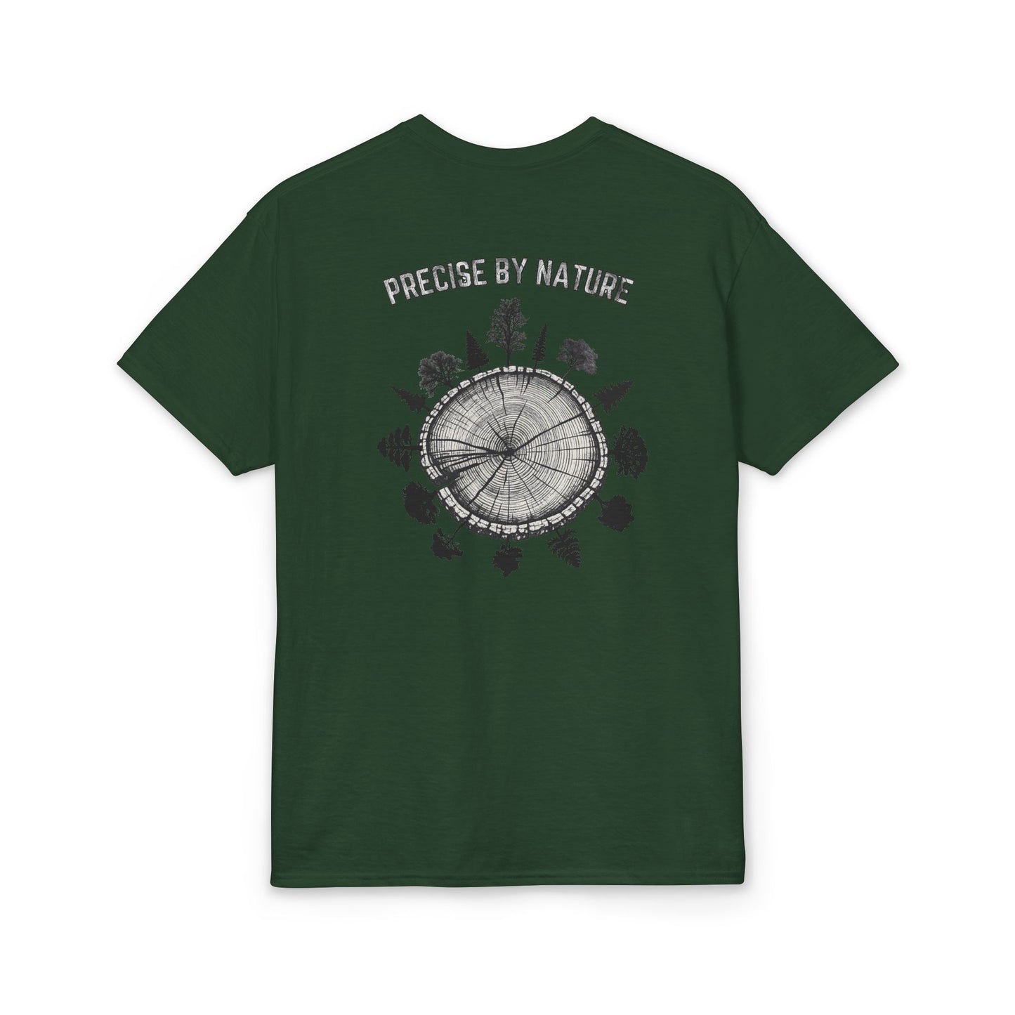 PRECISE BY NATURE T-Shirt — Trees around Tree Ring Graphic Tee for Nature Lovers
