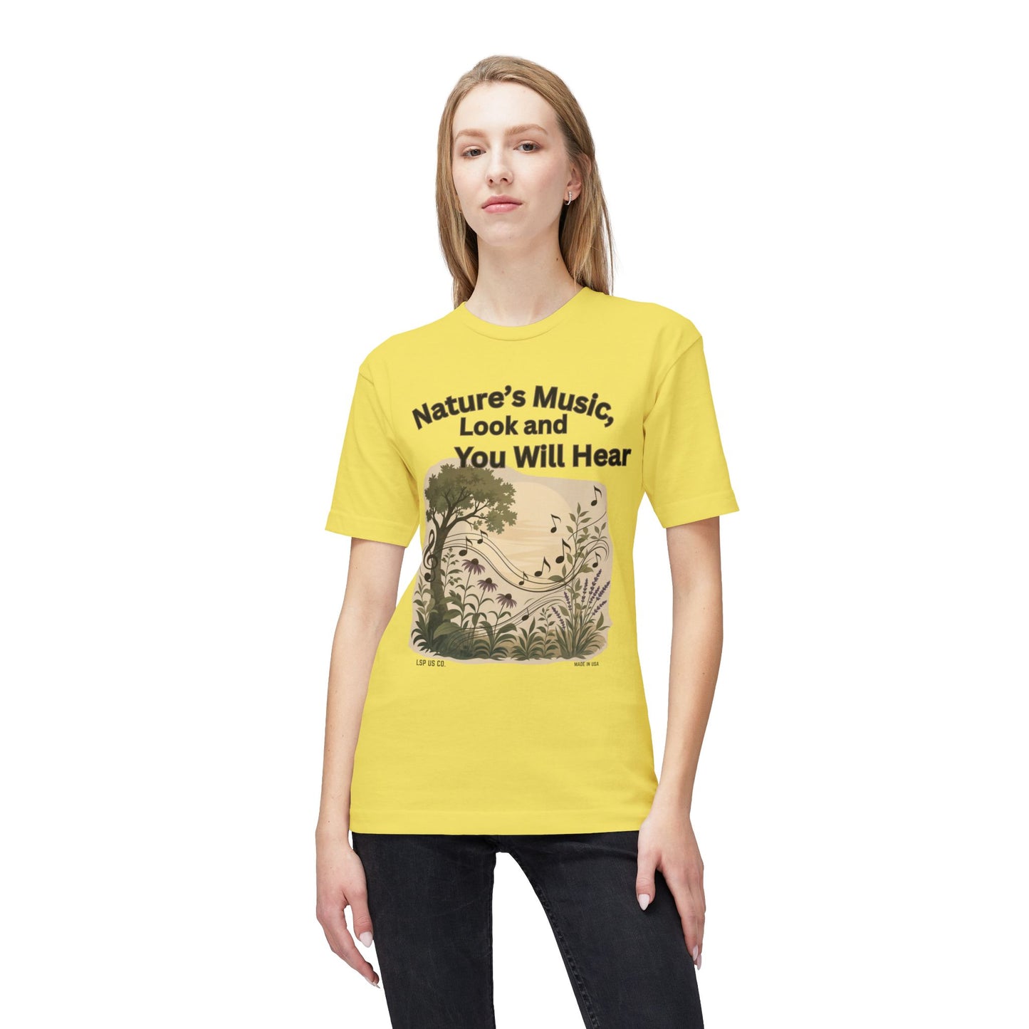 Nature's Music T-Shirt — "Nature's Music, Look and You Will Hear" Vintage Botanical Bayside Tee