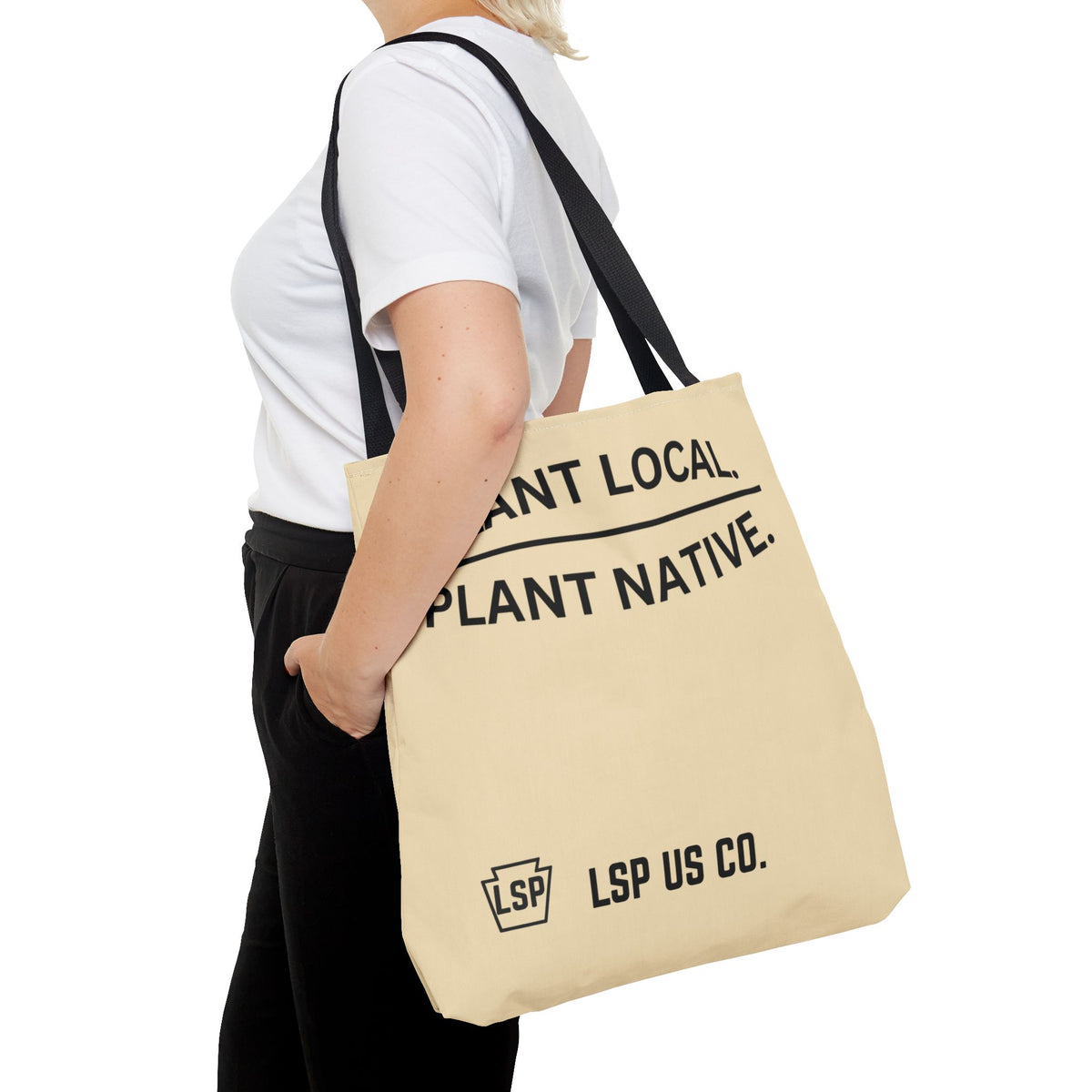 LSP US CO Tote Bag — "Plant Local. Plant Native." Eco-Friendly Canvas Tote with Tree Ring Nature Graphic