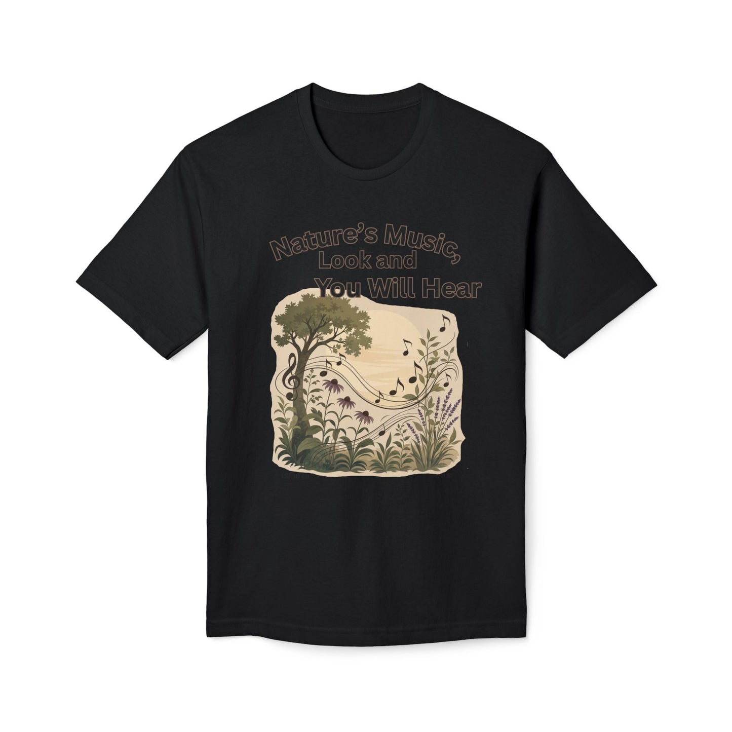 Nature's Music T-Shirt — "Nature's Music, Look and You Will Hear" Vintage Botanical Bayside Tee