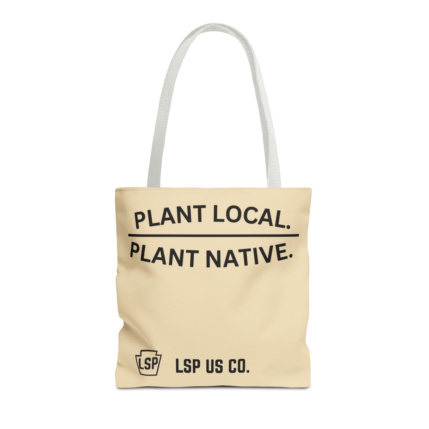 LSP US CO Tote Bag — "Plant Local. Plant Native." Eco-Friendly Canvas Tote with Tree Ring Nature Graphic
