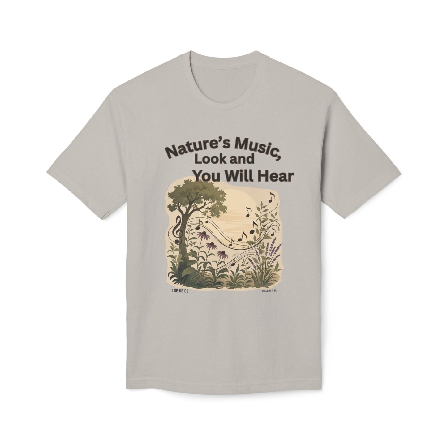 Nature's Music T-Shirt — "Nature's Music, Look and You Will Hear" Vintage Botanical Bayside Tee