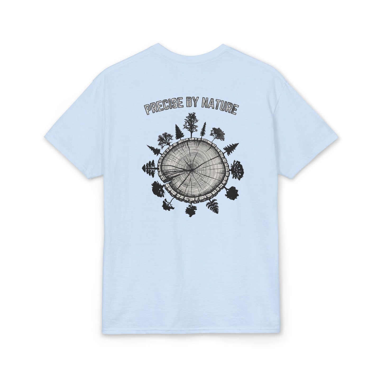 PRECISE BY NATURE T-Shirt — Trees around Tree Ring Graphic Tee for Nature Lovers