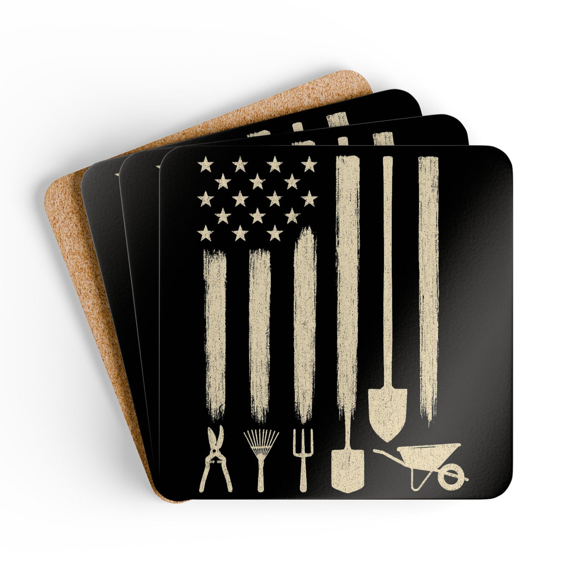 Garden Tools American Flag 4" Coasters - Set of 4